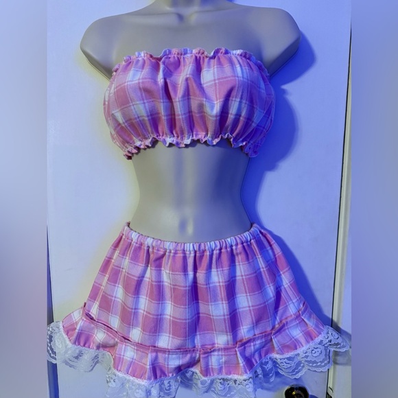 spellgarden Dresses & Skirts - Y2k inspired Pink Plaid Flannel Crop Top Micro Mini Skirt